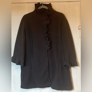 1X Chocolate Brown fleece ruffle jacket Snap front 3/4 sleeve Marisa Christina